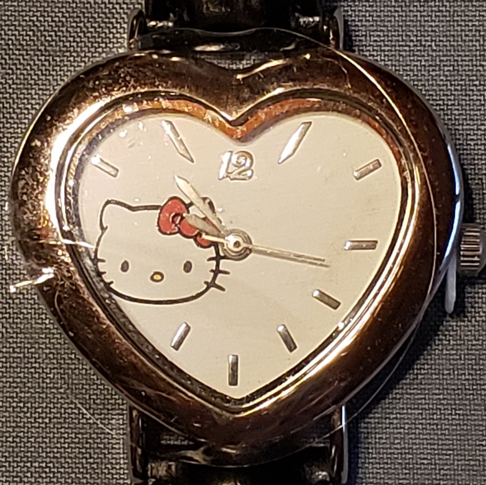 Hello Kitty Heart Watch Silver Black by Simmons Jewelry Co